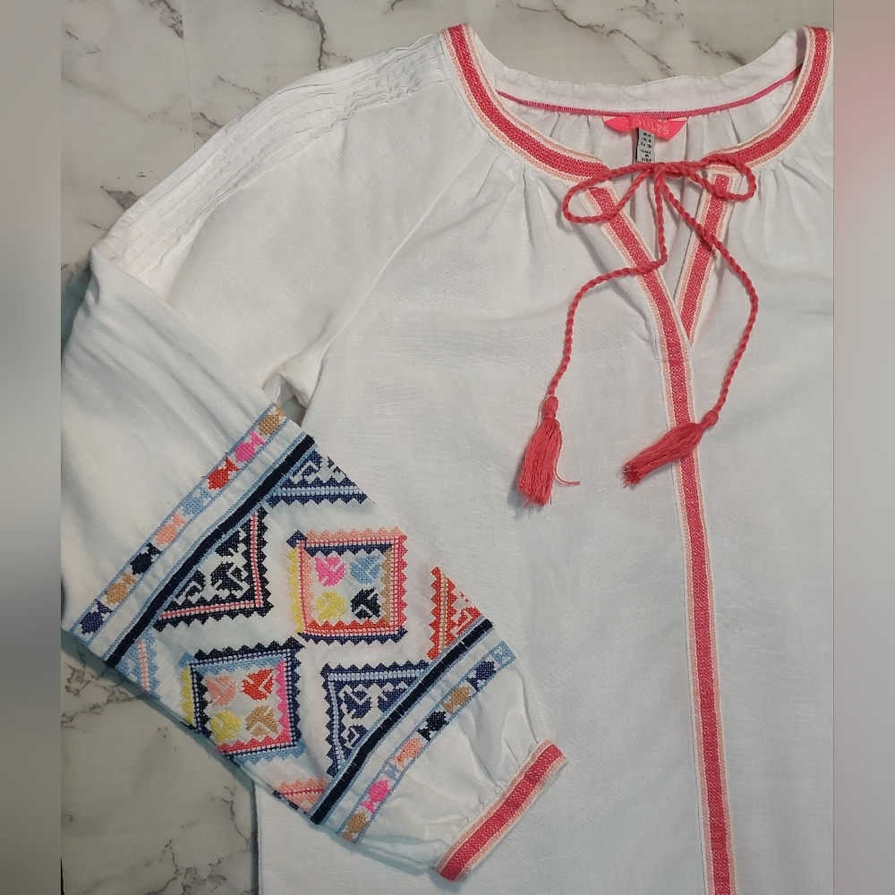Joules Embroidered Balloon Sleeve Yolan Peasant Top, Size 4 - Picture 6 of 10